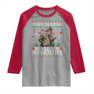 Merry Christmas Sumbitches Raglan Shirt Funny Smokey Retro 80s Movie The Bandit Ugly Xmas TS10 Sport Gray Red Print Your Wear
