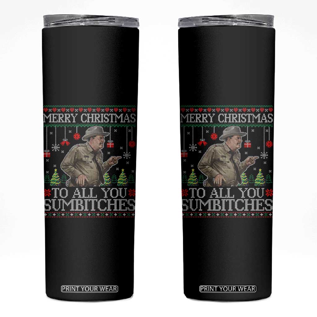 Merry Christmas Sumbitches Skinny Tumbler Funny Smokey Retro 80s Movie The Bandit Ugly Xmas TS10 Black Print Your Wear