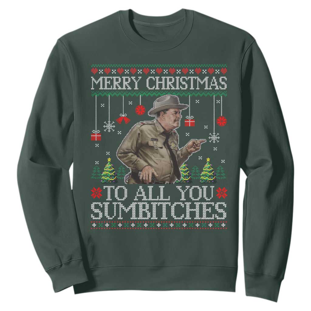 Merry Christmas Sumbitches Sweatshirt Funny Smokey Retro 80s Movie The Bandit Ugly Xmas TS10 Dark Forest Green Print Your Wear