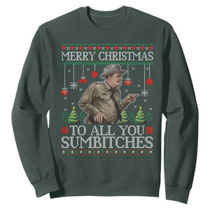 Merry Christmas Sumbitches Sweatshirt Funny Smokey Retro 80s Movie The Bandit Ugly Xmas TS10 Dark Forest Green Print Your Wear