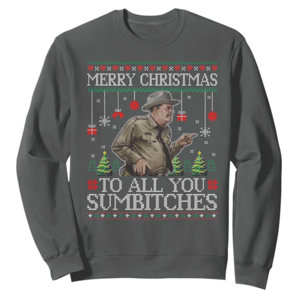 Merry Christmas Sumbitches Sweatshirt Funny Smokey Retro 80s Movie The Bandit Ugly Xmas TS10 Dark Heather Print Your Wear