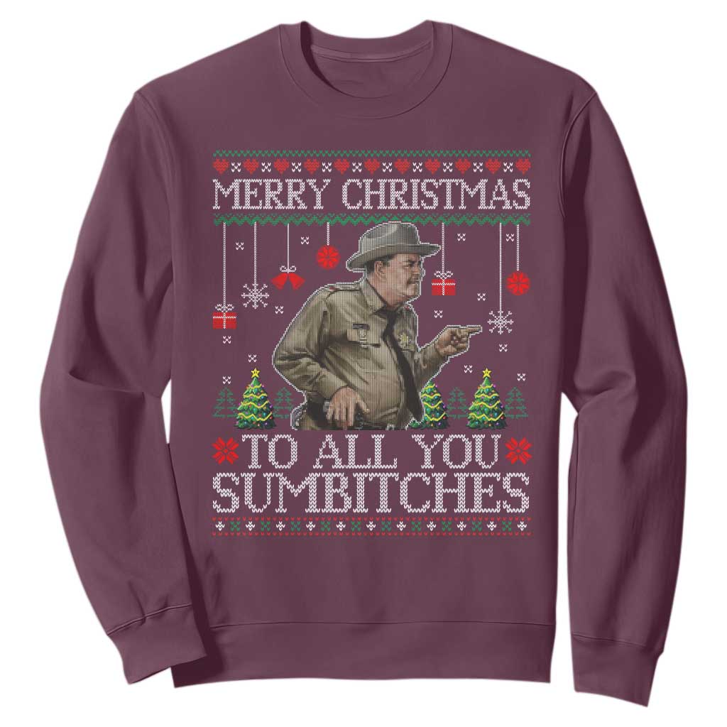 Merry Christmas Sumbitches Sweatshirt Funny Smokey Retro 80s Movie The Bandit Ugly Xmas TS10 Maroon Print Your Wear