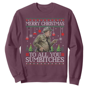 Merry Christmas Sumbitches Sweatshirt Funny Smokey Retro 80s Movie The Bandit Ugly Xmas TS10 Maroon Print Your Wear