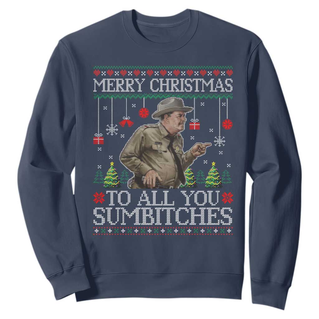 Merry Christmas Sumbitches Sweatshirt Funny Smokey Retro 80s Movie The Bandit Ugly Xmas TS10 Navy Print Your Wear