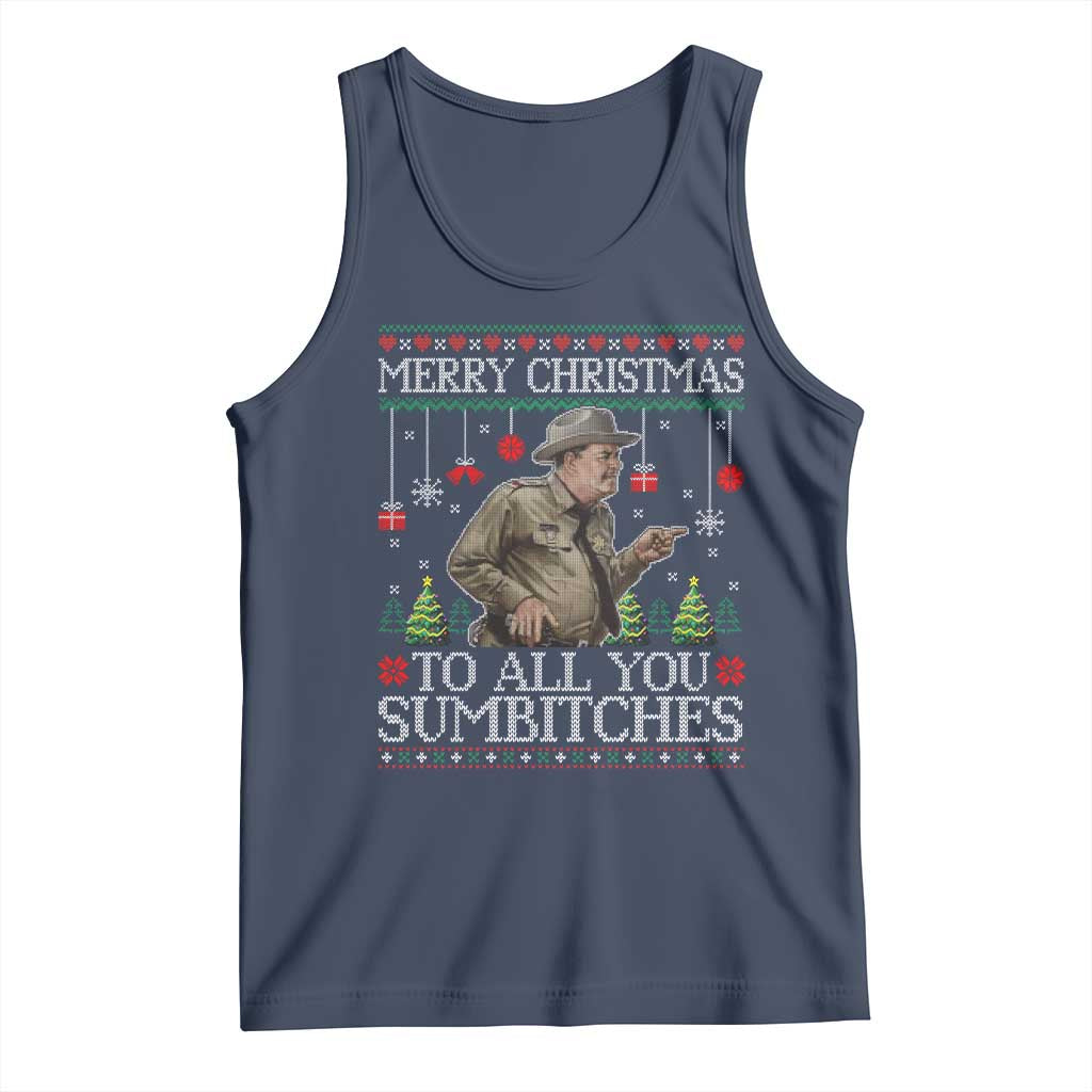 Merry Christmas Sumbitches Tank Top Funny Smokey Retro 80s Movie The Bandit Ugly Xmas TS10 Navy Print Your Wear