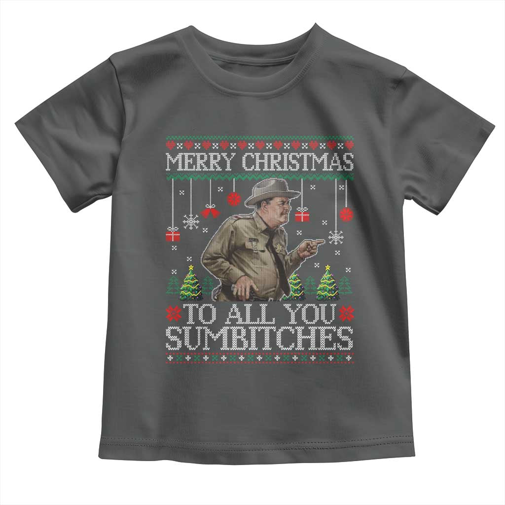 Merry Christmas Sumbitches Toddler T Shirt Funny Smokey Retro 80s Movie The Bandit Ugly Xmas TS10 Dark Heather Print Your Wear