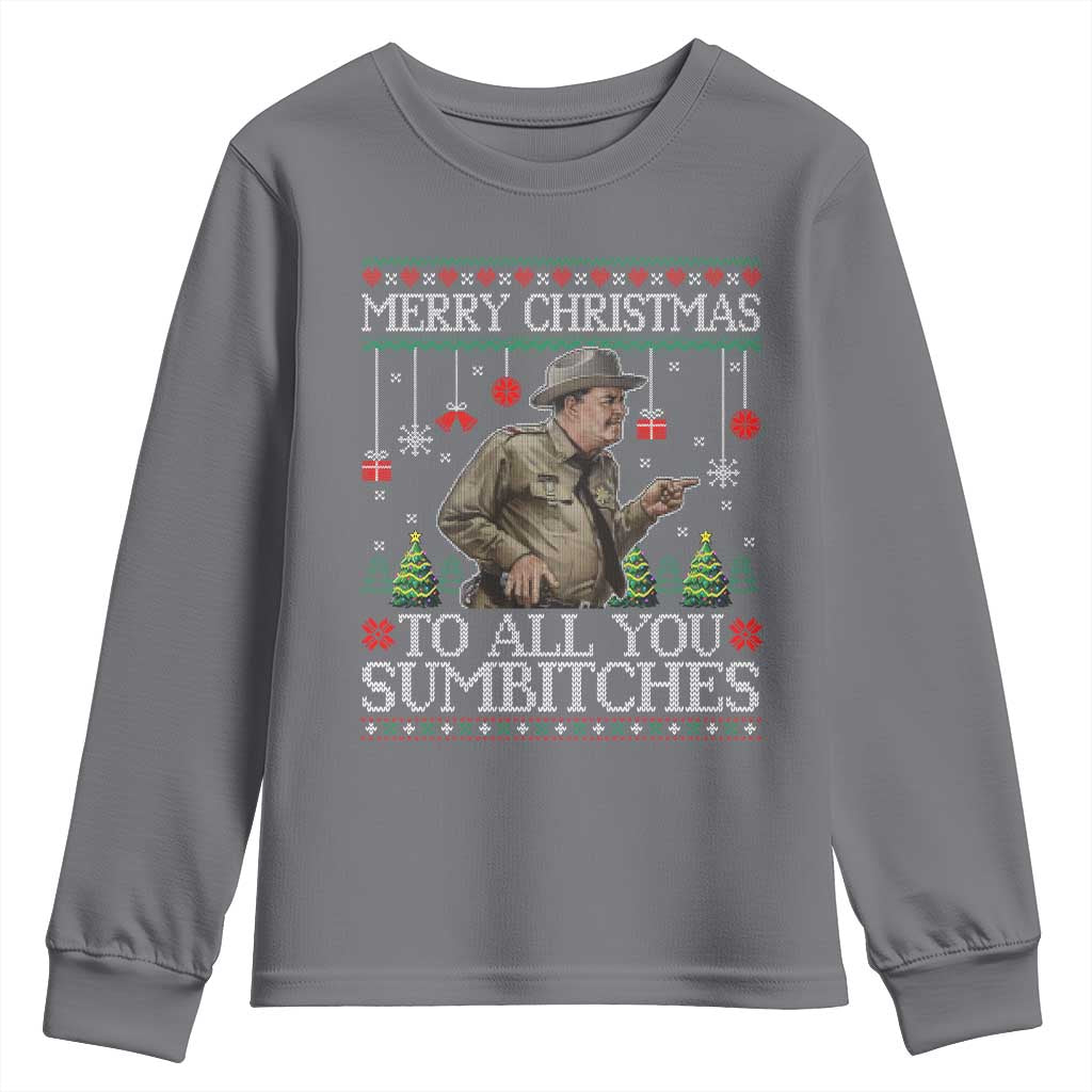 Merry Christmas Sumbitches Youth Sweatshirt Funny Smokey Retro 80s Movie The Bandit Ugly Xmas TS10 Charcoal Print Your Wear