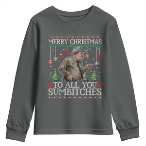 Merry Christmas Sumbitches Youth Sweatshirt Funny Smokey Retro 80s Movie The Bandit Ugly Xmas TS10 Dark Heather Print Your Wear