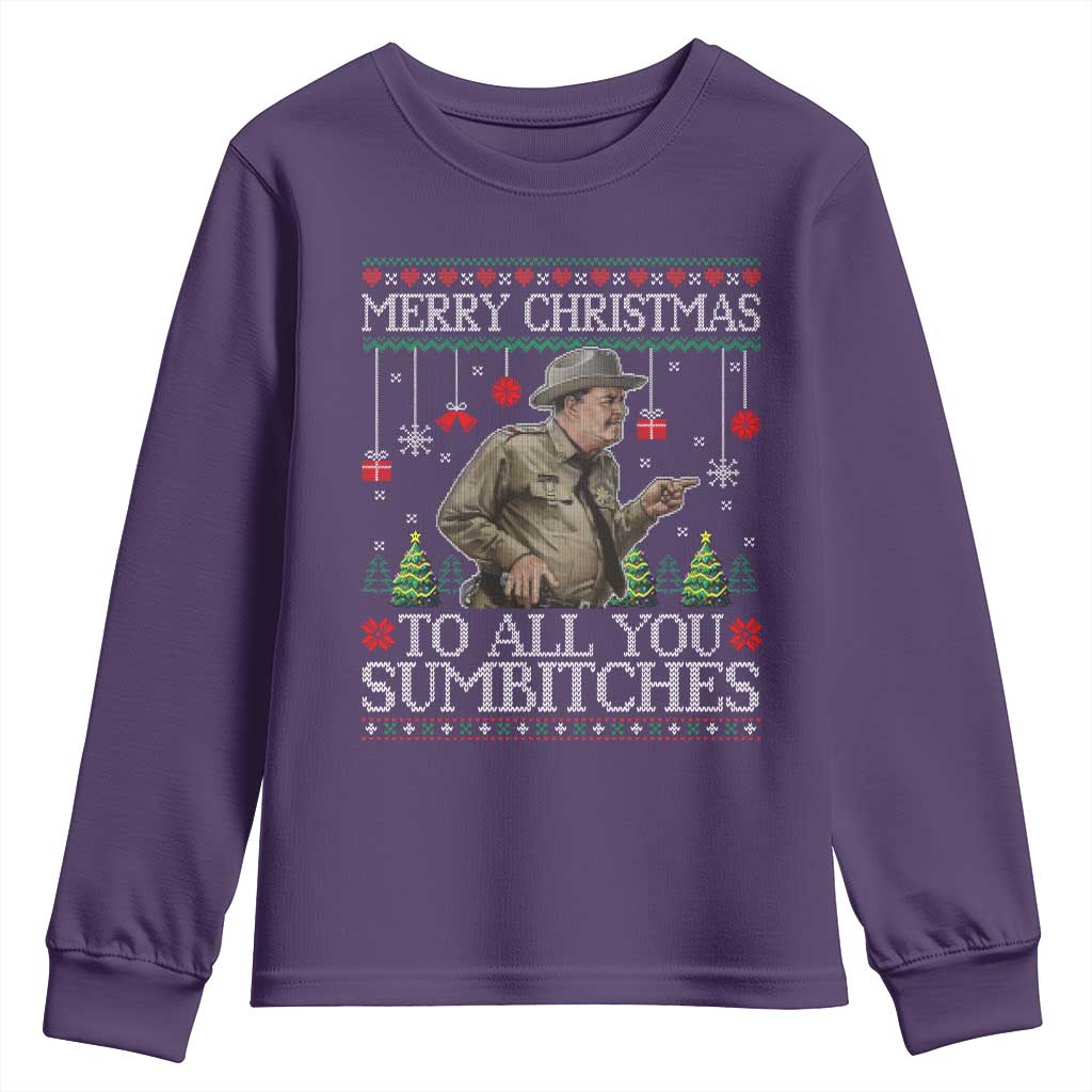 Merry Christmas Sumbitches Youth Sweatshirt Funny Smokey Retro 80s Movie The Bandit Ugly Xmas TS10 Purple Print Your Wear