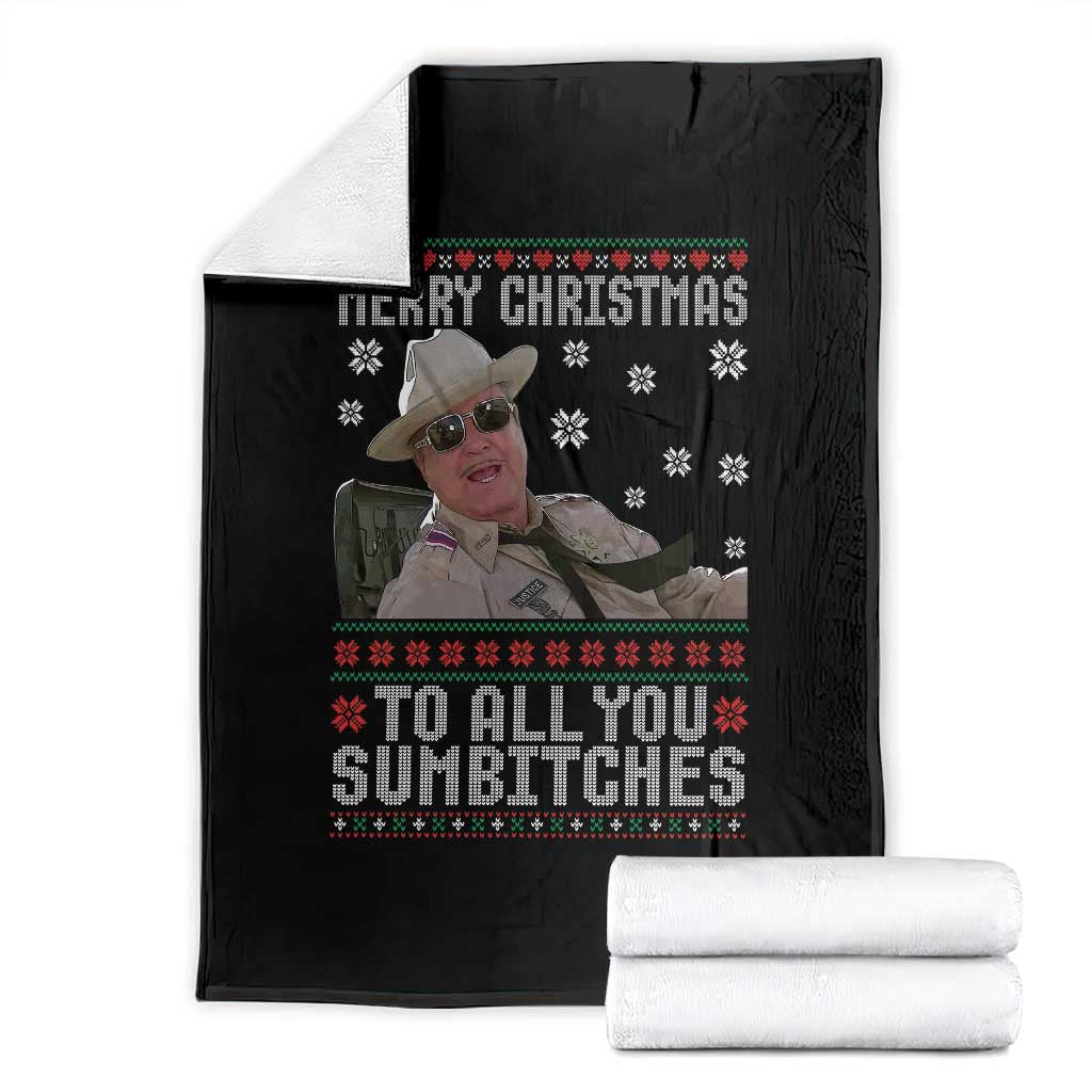 Merry Christmas To All You Sumbitches Throw Blanket Funny Ugly Xmas Retro 80s Movie TS10 Black Print Your Wear