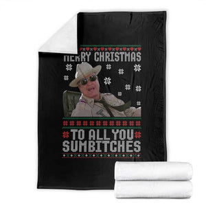 Merry Christmas To All You Sumbitches Throw Blanket Funny Ugly Xmas Retro 80s Movie TS10 Black Print Your Wear