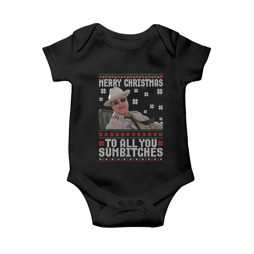 Merry Christmas To All You Sumbitches Baby Onesie Funny Ugly Xmas Retro 80s Movie TS10 Black Print Your Wear
