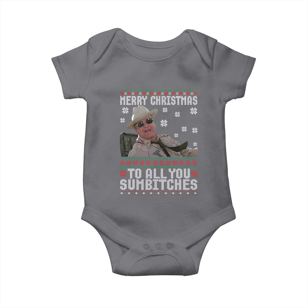 Merry Christmas To All You Sumbitches Baby Onesie Funny Ugly Xmas Retro 80s Movie TS10 Charcoal Print Your Wear