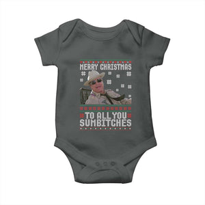 Merry Christmas To All You Sumbitches Baby Onesie Funny Ugly Xmas Retro 80s Movie TS10 Dark Heather Print Your Wear