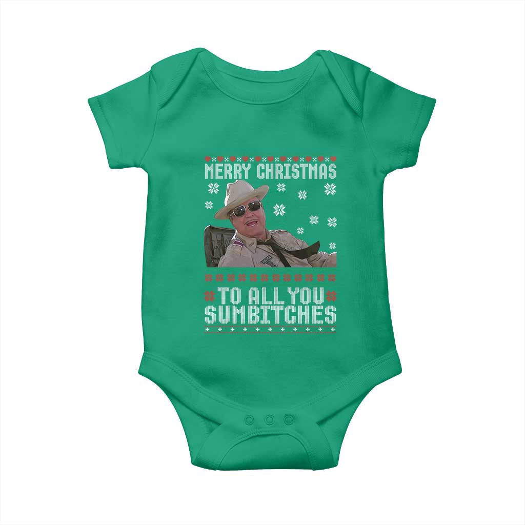 Merry Christmas To All You Sumbitches Baby Onesie Funny Ugly Xmas Retro 80s Movie TS10 Irish Green Print Your Wear