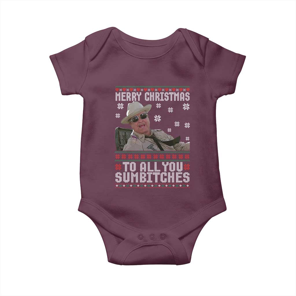 Merry Christmas To All You Sumbitches Baby Onesie Funny Ugly Xmas Retro 80s Movie TS10 Maroon Print Your Wear