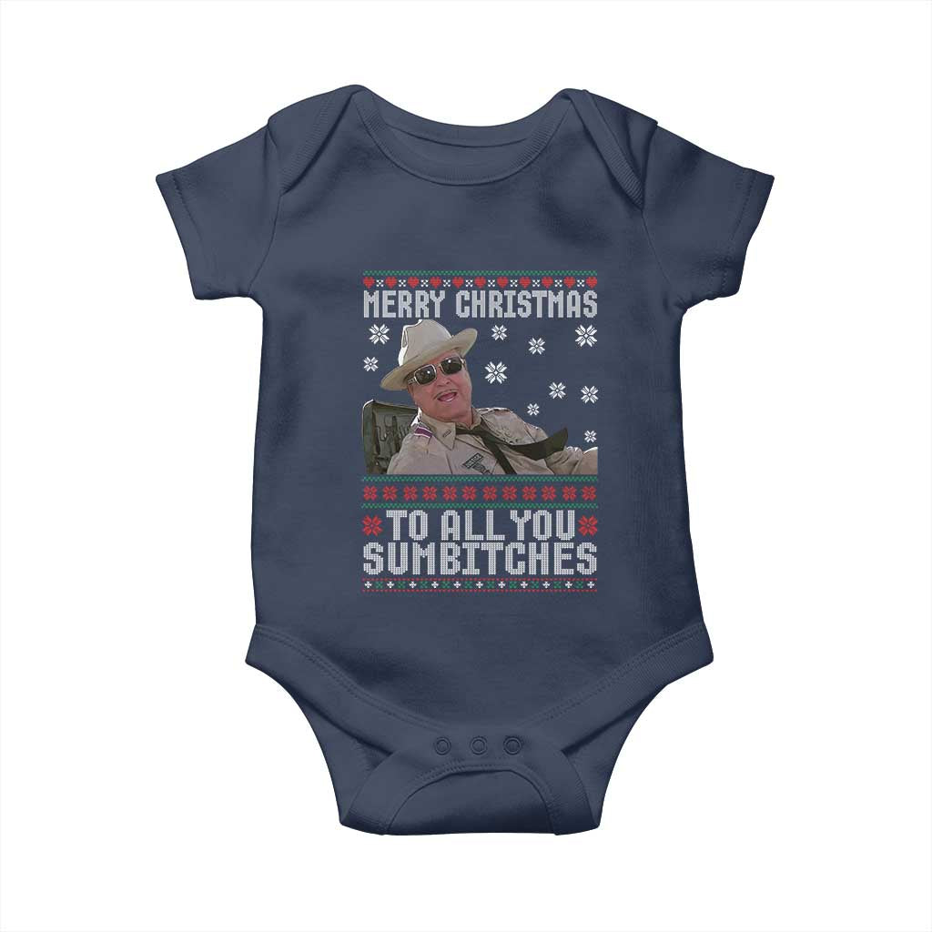 Merry Christmas To All You Sumbitches Baby Onesie Funny Ugly Xmas Retro 80s Movie TS10 Navy Print Your Wear
