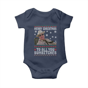 Merry Christmas To All You Sumbitches Baby Onesie Funny Ugly Xmas Retro 80s Movie TS10 Navy Print Your Wear