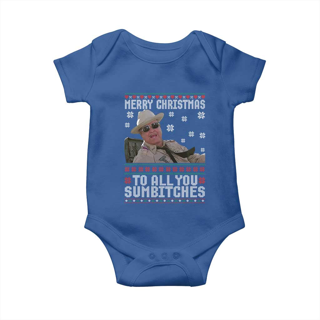 Merry Christmas To All You Sumbitches Baby Onesie Funny Ugly Xmas Retro 80s Movie TS10 Royal Blue Print Your Wear
