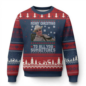 Merry Xmas To All You Sumbitches Ugly Christmas Sweater Funny Ugly Xmas Retro 80s Movie TS10 Navy Red Print Your Wear