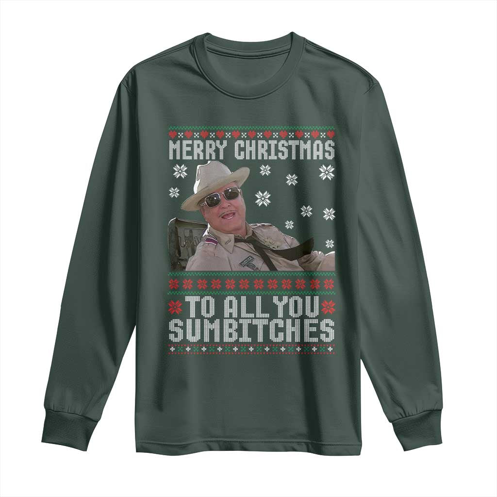 Merry Christmas To All You Sumbitches Long Sleeve Shirt Funny Ugly Xmas Retro 80s Movie TS10 Dark Forest Green Print Your Wear