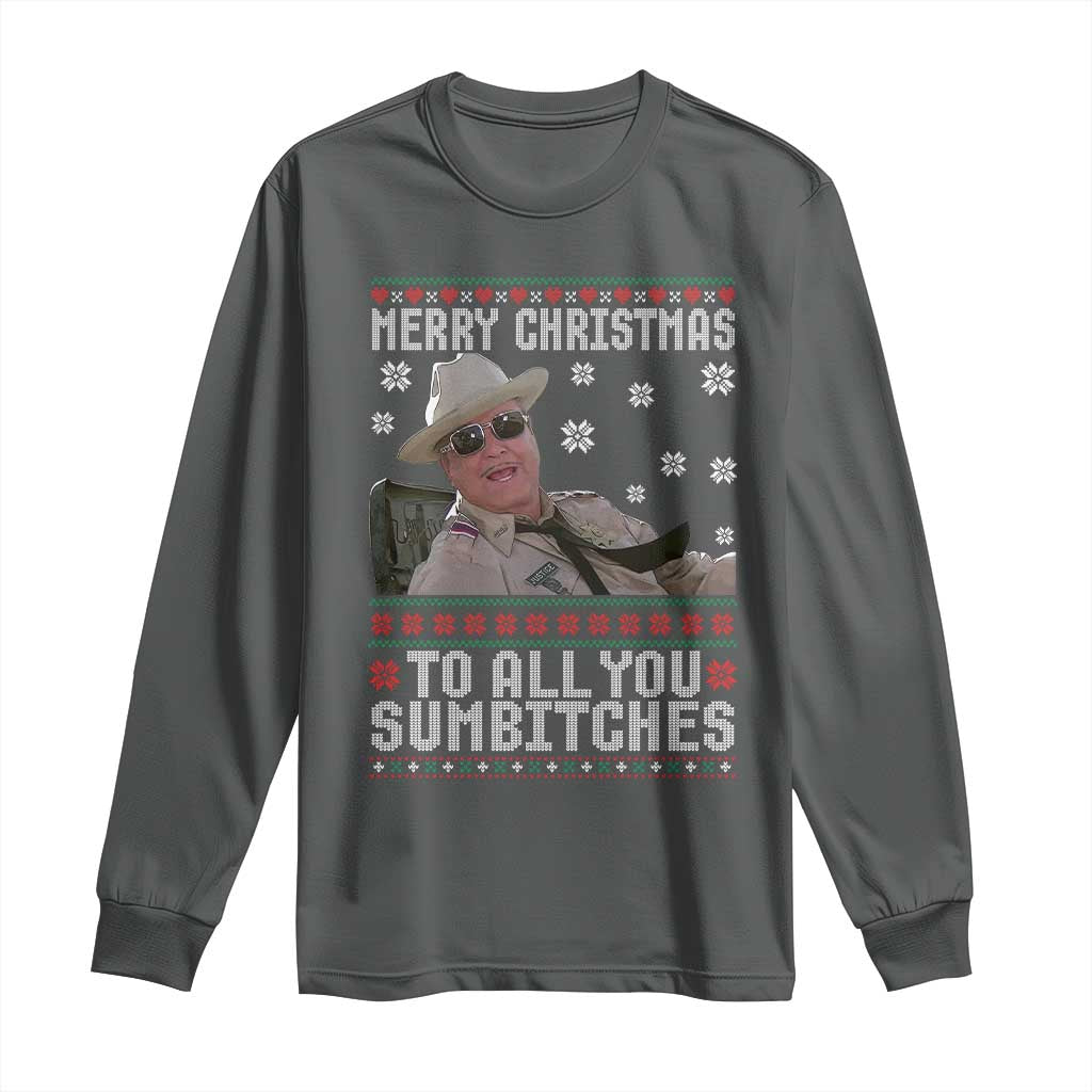 Merry Christmas To All You Sumbitches Long Sleeve Shirt Funny Ugly Xmas Retro 80s Movie TS10 Dark Heather Print Your Wear