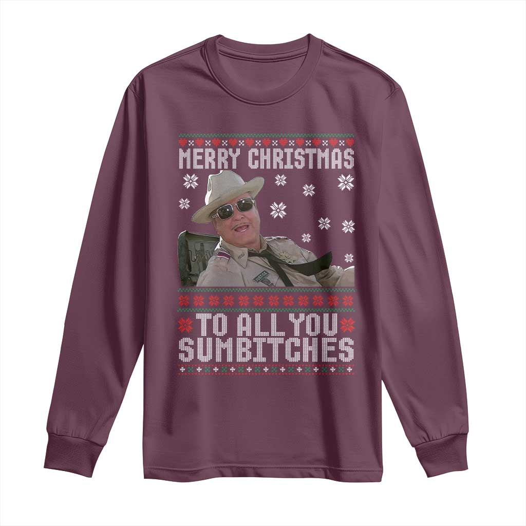 Merry Christmas To All You Sumbitches Long Sleeve Shirt Funny Ugly Xmas Retro 80s Movie TS10 Maroon Print Your Wear