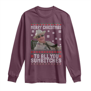 Merry Christmas To All You Sumbitches Long Sleeve Shirt Funny Ugly Xmas Retro 80s Movie TS10 Maroon Print Your Wear