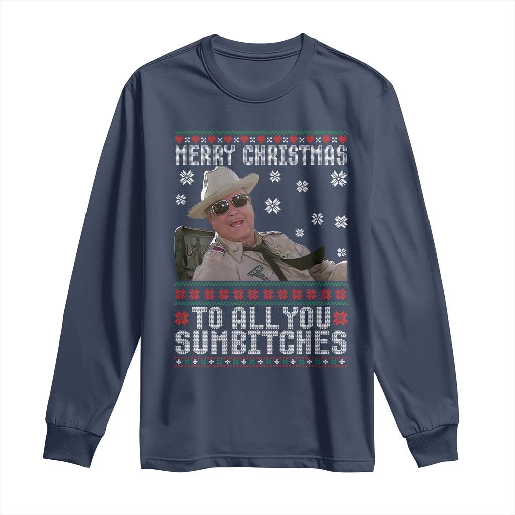 Merry Christmas To All You Sumbitches Long Sleeve Shirt Funny Ugly Xmas Retro 80s Movie TS10 Navy Print Your Wear