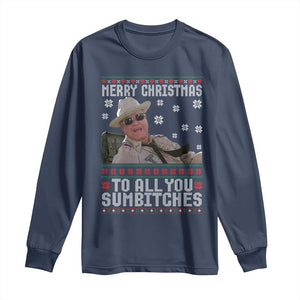 Merry Christmas To All You Sumbitches Long Sleeve Shirt Funny Ugly Xmas Retro 80s Movie TS10 Navy Print Your Wear