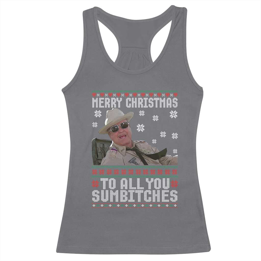 Merry Christmas To All You Sumbitches Racerback Tank Top Funny Ugly Xmas Retro 80s Movie TS10 Charcoal Print Your Wear