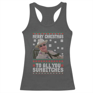 Merry Christmas To All You Sumbitches Racerback Tank Top Funny Ugly Xmas Retro 80s Movie TS10 Dark Heather Print Your Wear