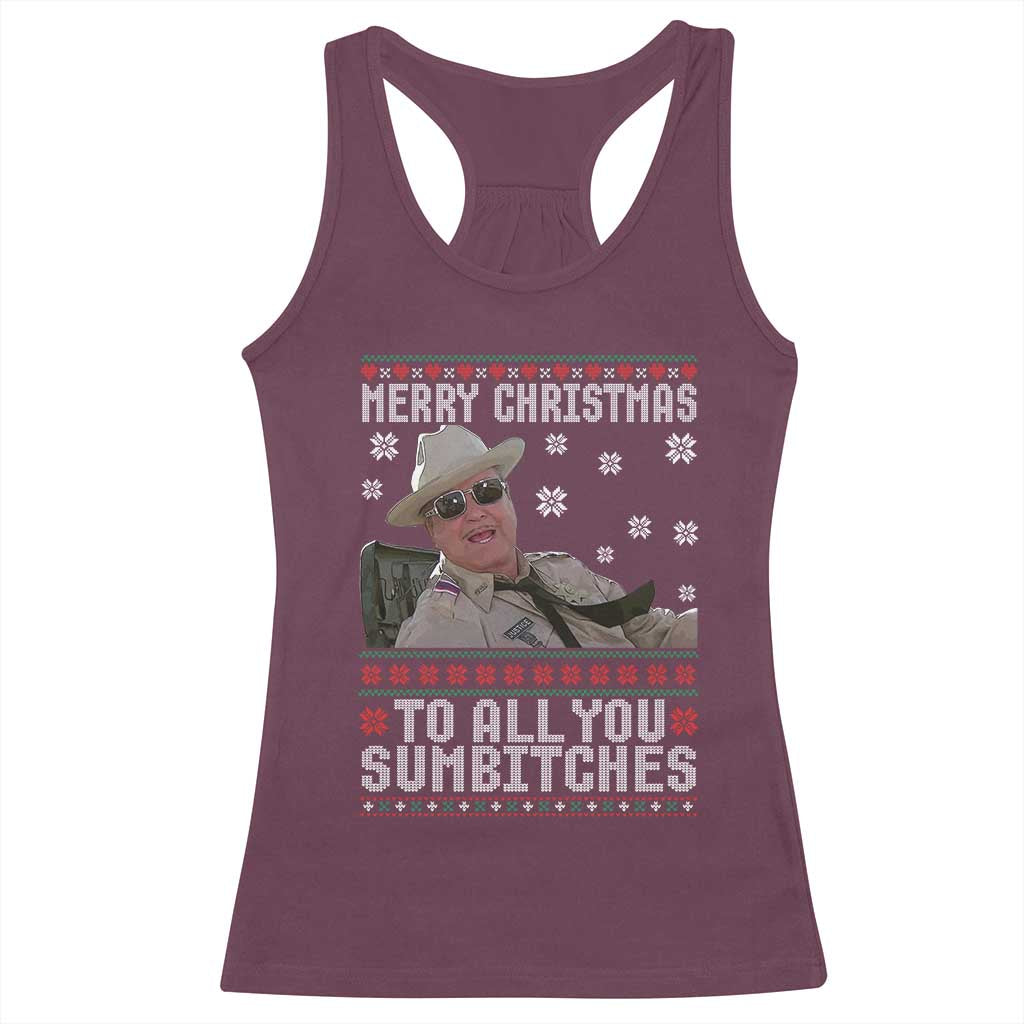 Merry Christmas To All You Sumbitches Racerback Tank Top Funny Ugly Xmas Retro 80s Movie TS10 Maroon Print Your Wear