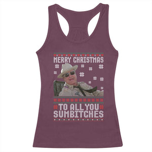 Merry Christmas To All You Sumbitches Racerback Tank Top Funny Ugly Xmas Retro 80s Movie TS10 Maroon Print Your Wear