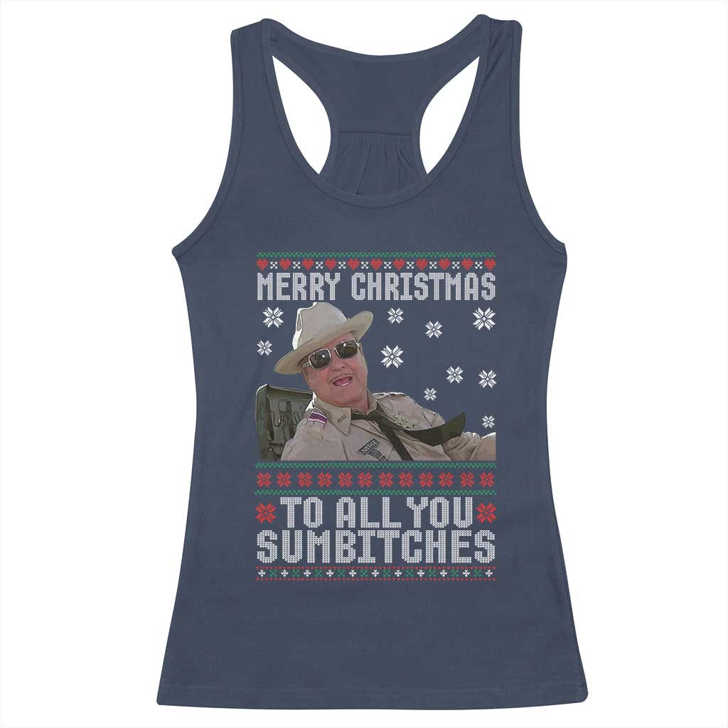 Merry Christmas To All You Sumbitches Racerback Tank Top Funny Ugly Xmas Retro 80s Movie TS10 Navy Print Your Wear
