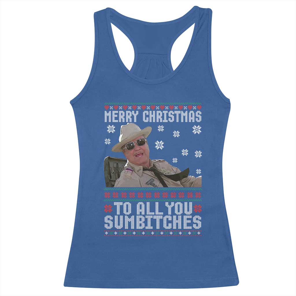 Merry Christmas To All You Sumbitches Racerback Tank Top Funny Ugly Xmas Retro 80s Movie TS10 Royal Blue Print Your Wear