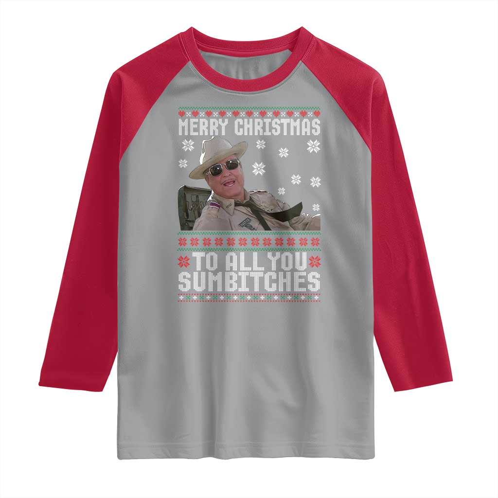 Merry Christmas To All You Sumbitches Raglan Shirt Funny Ugly Xmas Retro 80s Movie TS10 Sport Gray Red Print Your Wear