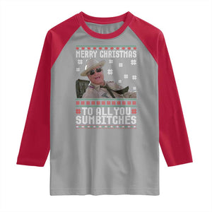 Merry Christmas To All You Sumbitches Raglan Shirt Funny Ugly Xmas Retro 80s Movie TS10 Sport Gray Red Print Your Wear