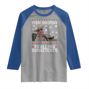 Merry Christmas To All You Sumbitches Raglan Shirt Funny Ugly Xmas Retro 80s Movie TS10 Sport Gray Royal Print Your Wear