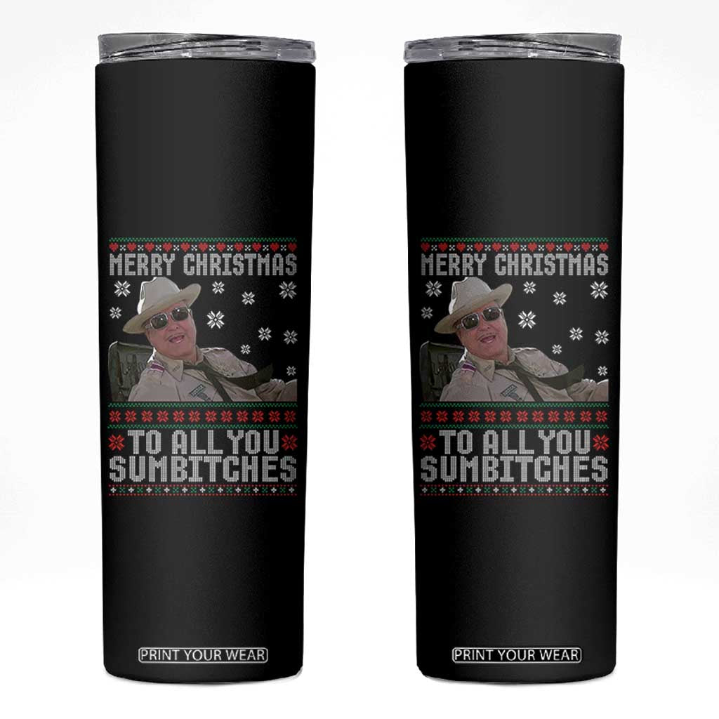 Merry Christmas To All You Sumbitches Skinny Tumbler Funny Ugly Xmas Retro 80s Movie TS10 Black Print Your Wear