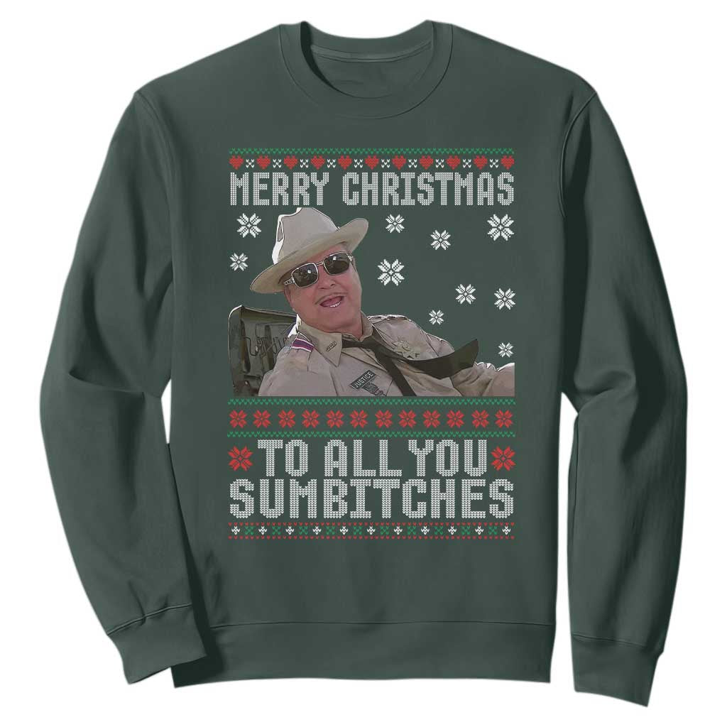 Merry Christmas To All You Sumbitches Sweatshirt Funny Ugly Xmas Retro 80s Movie TS10 Dark Forest Green Print Your Wear