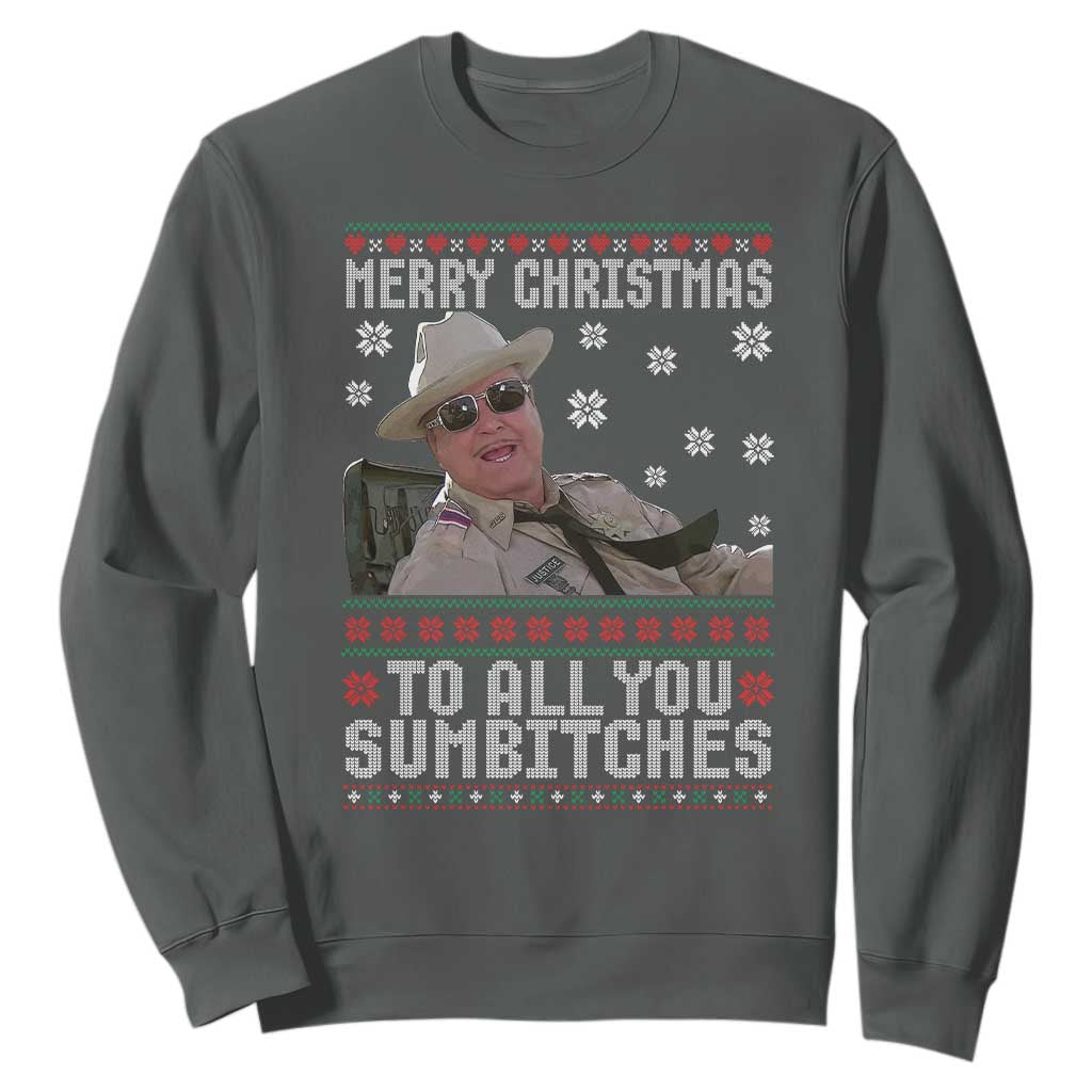 Merry Christmas To All You Sumbitches Sweatshirt Funny Ugly Xmas Retro 80s Movie TS10 Dark Heather Print Your Wear