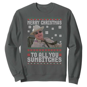 Merry Christmas To All You Sumbitches Sweatshirt Funny Ugly Xmas Retro 80s Movie TS10 Dark Heather Print Your Wear