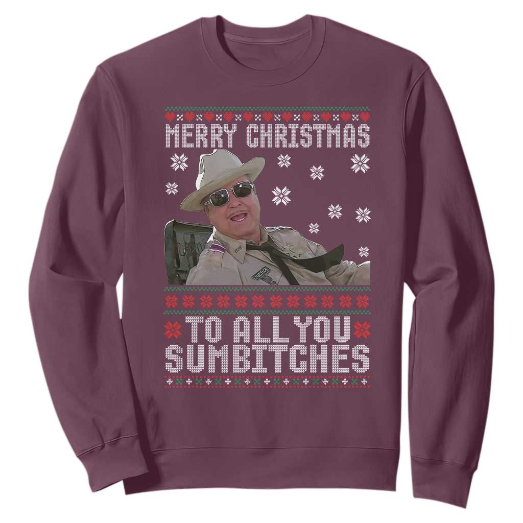 Merry Christmas To All You Sumbitches Sweatshirt Funny Ugly Xmas Retro 80s Movie TS10 Maroon Print Your Wear