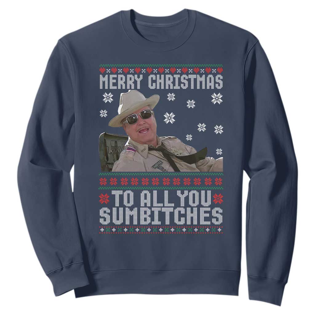 Merry Christmas To All You Sumbitches Sweatshirt Funny Ugly Xmas Retro 80s Movie TS10 Navy Print Your Wear