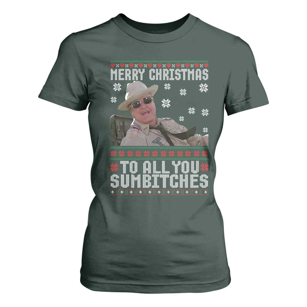 Merry Christmas To All You Sumbitches T Shirt For Women Funny Ugly Xmas Retro 80s Movie TS10 Dark Forest Green Print Your Wear