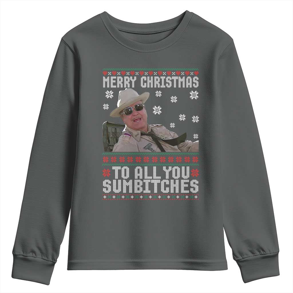 Merry Christmas To All You Sumbitches Youth Sweatshirt Funny Ugly Xmas Retro 80s Movie TS10 Dark Heather Print Your Wear