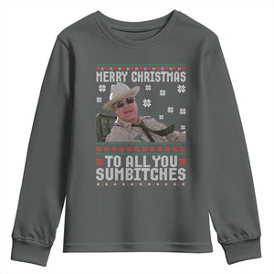 Merry Christmas To All You Sumbitches Youth Sweatshirt Funny Ugly Xmas Retro 80s Movie TS10 Dark Heather Print Your Wear