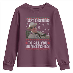 Merry Christmas To All You Sumbitches Youth Sweatshirt Funny Ugly Xmas Retro 80s Movie TS10 Maroon Print Your Wear
