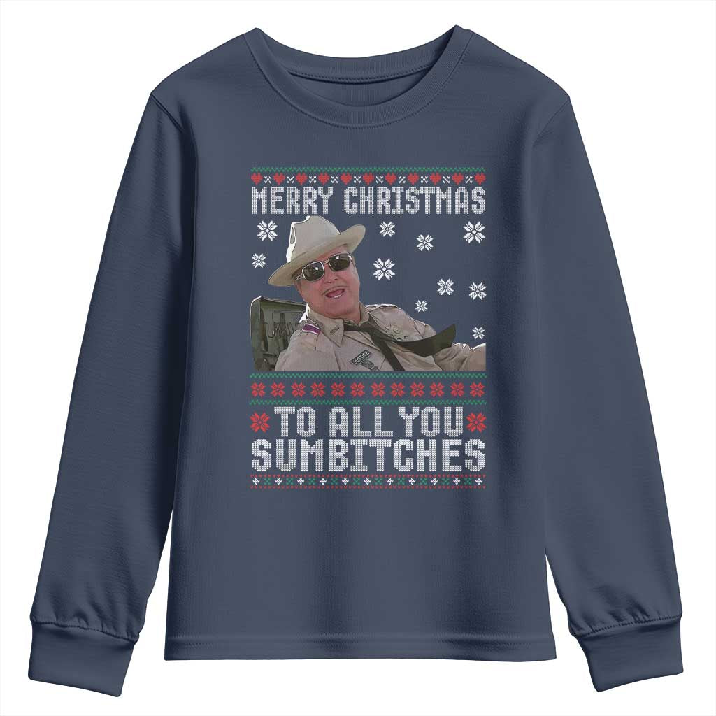 Merry Christmas To All You Sumbitches Youth Sweatshirt Funny Ugly Xmas Retro 80s Movie TS10 Navy Print Your Wear
